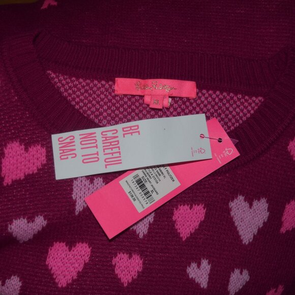 New w $138 Tags! LILLY PULITZER Women's Sz XL Elizabelle Sweater - Mulberry Hear - Picture 2 of 7